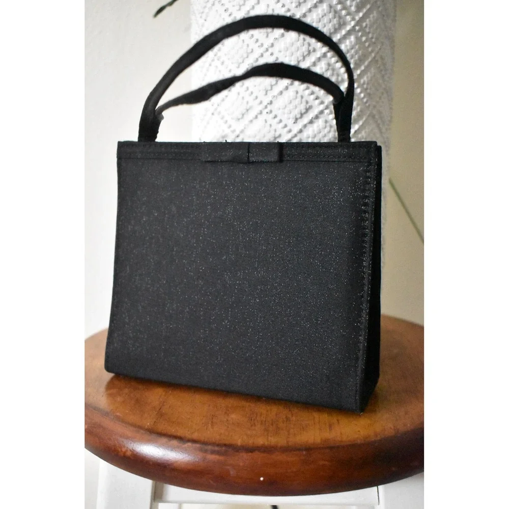 Handbag Women Small Black Y2K Shimmer Glitter Bow Evening Bag Square